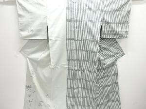 アンティーク　作家物　格子に菊模様手織り紬着物